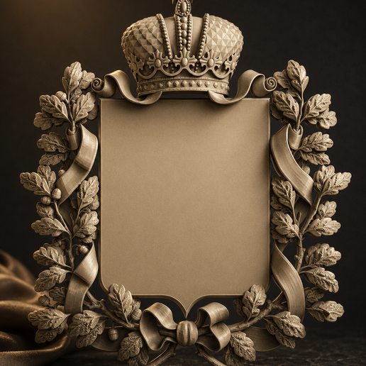 Royal Crest Heraldic Shield Frame with Acorn Oak Leaves - 3D STL File for CNC Router