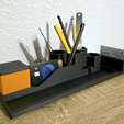 02.png Multifunctional desktop organizer, 2 variants - STL 3D print file, desk organizer with pen holder, card & coin tray, USB + SD slots, incl. commercial test license
