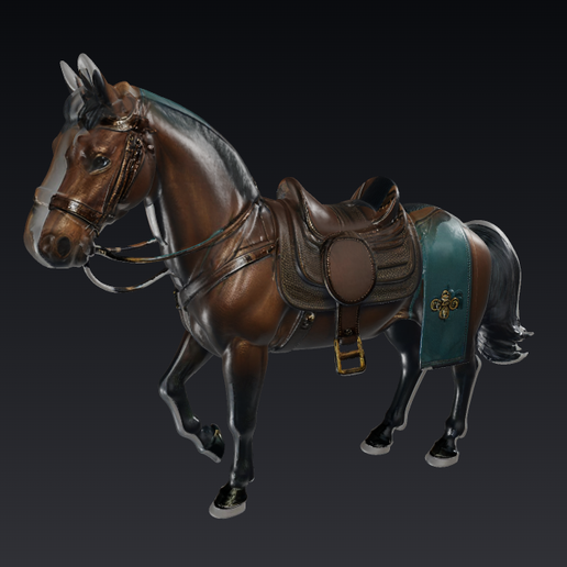 Realistic Brown Horse with Saddle - Detailed 3D Model