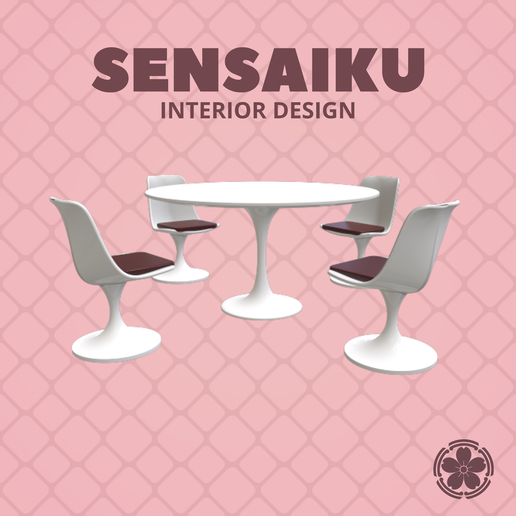 Miniature Replica 1:12 Eero Saarinen 05. Tulip Table & 4 Chairs for Miniature Dollhouse - 3D Print Instant Download - Miniature Furniture Designer Series