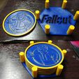 FalloutCoasters.jpg Fallout Vault Boy Coasters Set and Holder