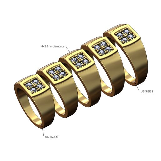 Diamond square signet ring US sizes 5to9 3D print model 3D model