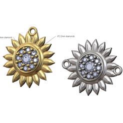 Sun-diamond-cluster-pendant-charm-00.jpg STL file Sun flower diamond cluster pendant bail and bracelet charm 3D print model・3D print design to download
