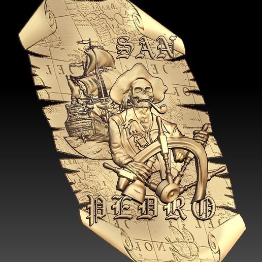 san pedro skull pirate ship boat cnc art frame 3D model