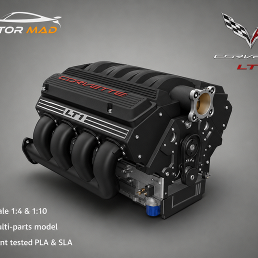 🚙 Chevrolet Corvette C7 V8 LT1 Engine - High Detail 1:24 Scale ...