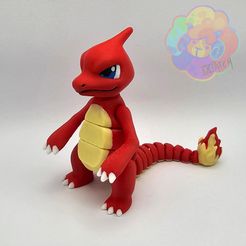 charmeleon_01_wm2.jpg STL file Charmeleon - Flexi Articulated Pokémon (print in place, no supports)・3D print design to download