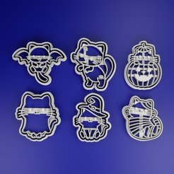 all_001.png Fichier STL 6 CHATS D'HALLOWEEN - EMPORTE-PIÈCES・Objet pour impression 3D à télécharger