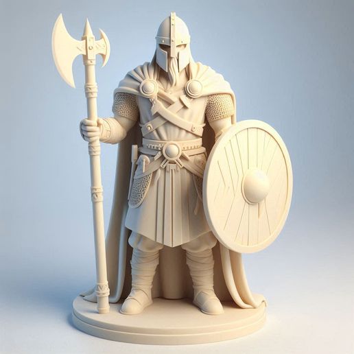 202 Stern Viking Warrior with Shield and Axe - Ivory-Style Minimalist Statue 3D model