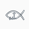 believe-Jesus-fish-2.png Believe Christian Fish Sign, Ichthys Cross Wall Art, Sacred Christian Symbol