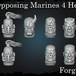 5Heads.png 3D file Opposing Marines Sergeant Heads・Model to download and 3D print, Forge_Smith