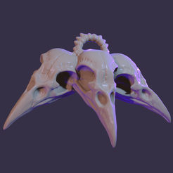 Necklace-Three-headed-Raven-skull-Render.png Three Headed Raven Necklace