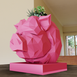 bust-planter-low-poly-3.png pot bellied pig head wall mount low poly planter pot flower vase bust stl 3d print file