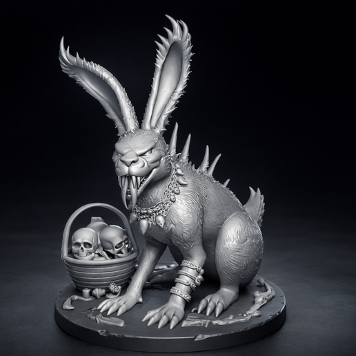 Dark Gothic Easter Bunny with Skull Basket – Spooky Easter Egg Holder