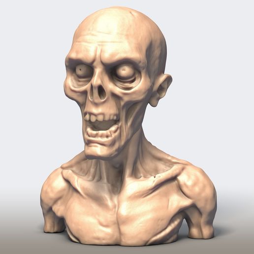 Zombie Bust 3D Model  Printable STL Horror Sculpture