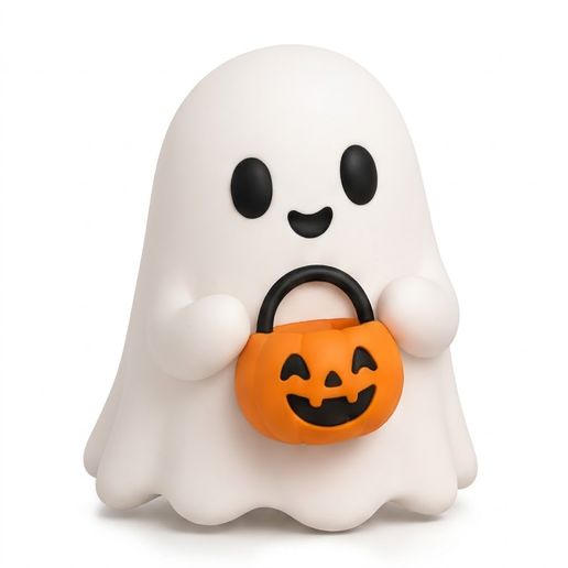 STL & 3MF – Cute Ghost with Pumpkin Halloween 3D Model