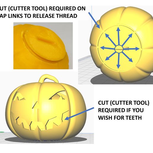 CUT (CUTTER TOOL) REQUIRED ON | CAP LINKS TO RELEASE THREAD CUT (CUTTER TOOL) REQUIRED IF YOU WISH FOR TEETH Illuminated hanging Halloween pumpkin