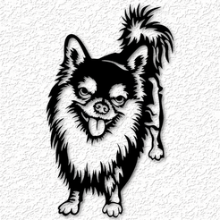 project_20230521_1034023-01.png STL file Realistic Long haired chihuahua wall art chihuahua dog wall decor 2d art animal・3D printable model to download