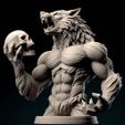 WEREWOLF-009.jpg 009  Howling Werewolf with Skull – 3D Printed Statue, character, DND, skull, monster, troll, skeleton, cat, minimalist, miniature, figurine, collectible, fantasy, gorgon, decorative, Halloween, serpent, STL