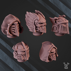 4.001_alpha_0001.png 3D file Space Crusaders "Fallen Lions" Head Bits Set x5・3D print model to download, DakkaDakkaStore