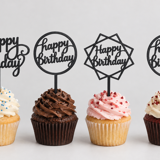 Happy Birthday Cake Topper Set – 4 Designs