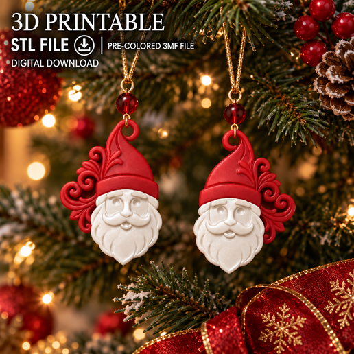 3D Printable Santa Claus Ornament, Christmas Tree Decoration (STL & 3MF Files)