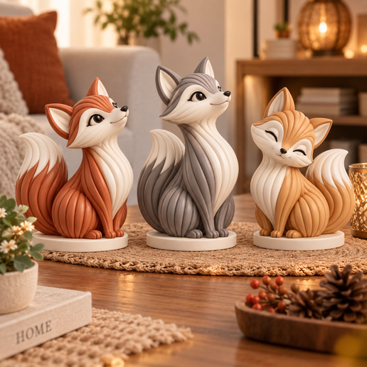 Fox STL Files for 3D Printing, 3D Printer Models, Ribbed Woodland Animal Sculpture