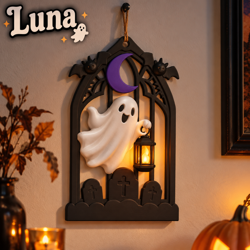 Cute Ghost Gothic Window Halloween Door Hanger – STL & 3MF