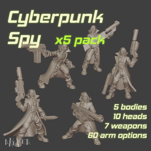 Cyberpunk spy (5 models pack) for 32mm wargames - 3D model önizlemesi