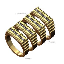 Jagged-undulated-shank-diamond-Recta-ring-size6to9-00.jpg STL file Diamond undulated fluted rectangular top signet Us sizes 6to9 3D print model・3D printer design to download, RachidSW