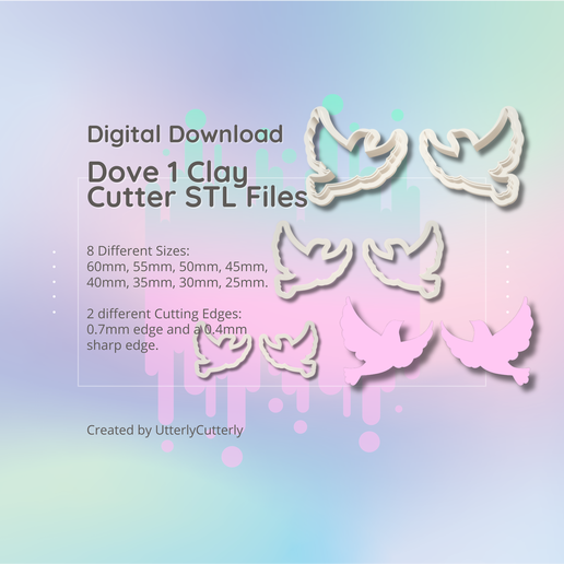 Dove 1 Clay Cutter - Jewelry Earring STL Digital File Download- 8 sizes and 2 Cutter Versions