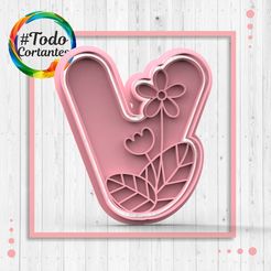 4417-V-con-flores.72.jpg STL file Cutter letter V with flowers・Model to download and 3D print