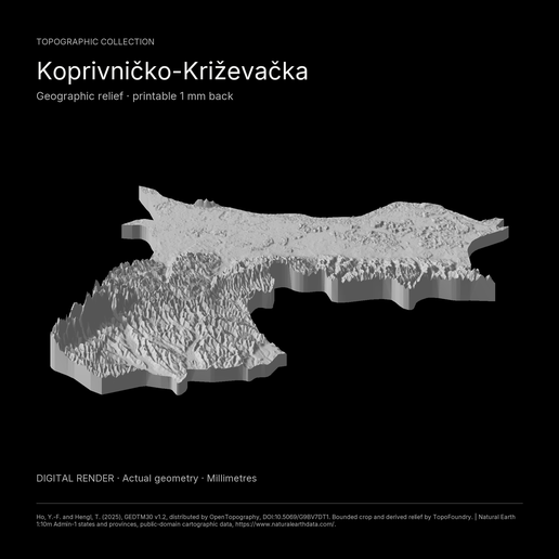 Koprivničko-Križevačka, Croatia Regional 3D Terrain STL + 3MF | Two Printable Versions - STL and 3MF Bundle