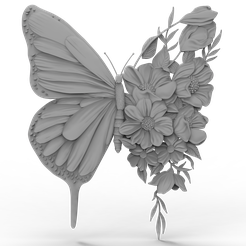 Butterfly-Flowers.png 3D Model STL File for CNC Router/Laser & 3D Printer Butterfly Flowers