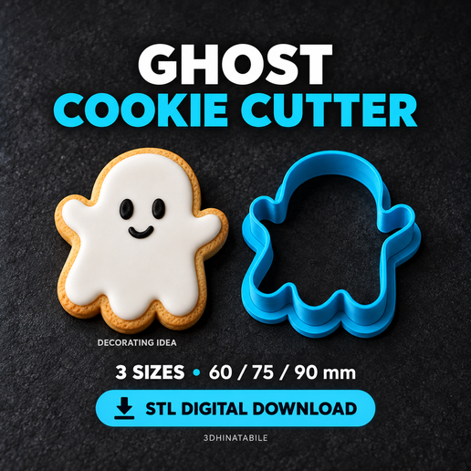 3D Printable Ghost Cookie Cutter, Halloween Baking Tool (Digital Download)