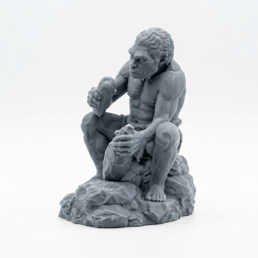 Homo Erectus Making Stone Tools Figure 3D Printable Model - 1:10 Scale