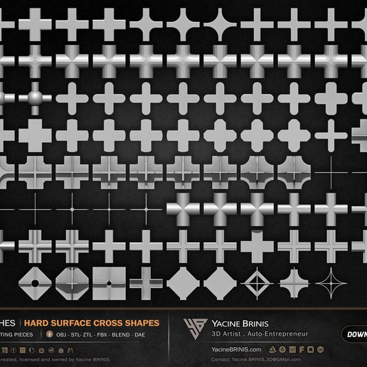 💯 100 Hard Surface IMM Cross Shapes・ 3D File for 3D printing・Cults