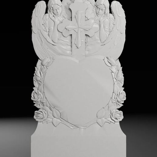 Cross with Angel and Double Rose - Tombstone STL for CNC