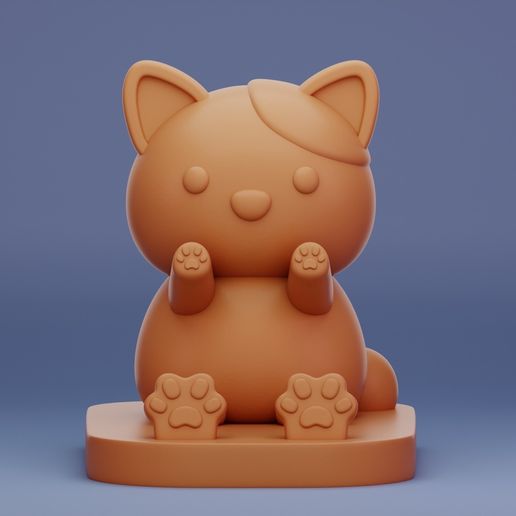Kawaii-Cat-Phone-Holder-1.jpg Suporte de telemóvel para gato kawaii Modelo para impressão 3D