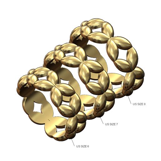 Double grain bead pattern fashion band US sizes 6 7 8 3D print model 3D model