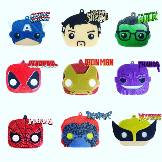 Super Heroes/ Villains Keychains Funko Pop Style 3D model