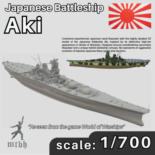🗺️ Japanese Battleship IJN Aki From World of Warships・ STL File
