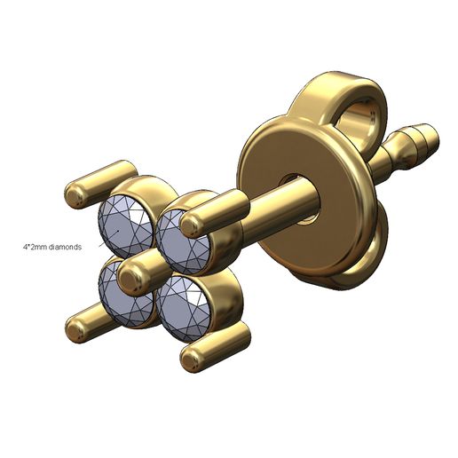Square diamond cluster stud earring 3D print model 3D model