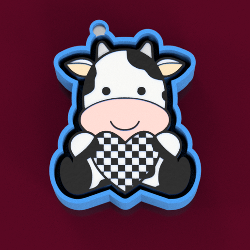 🐄 Checkered Heart Moo Mold | Cute Cow Holding a Bold Patterned Heart ♟️💖 - 3D model önizlemesi