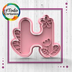 4403-H-con-flores.55.jpg STL file Cutter letter H with flowers・Design to download and 3D print