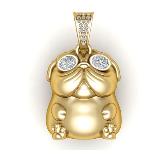 Cute Gold Bulldog Pendant with Diamond Eyes