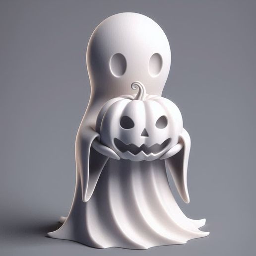 Minimal Halloween Ghost with Pumpkin Head - 3D model önizlemesi