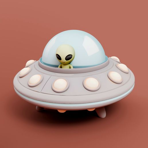Cute Alien UFO Flying Saucer Figurine STL – Cartoon Spaceship 3D Print for Desk Decor
