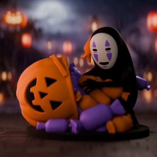 No-Face Halloween Figurine – Eating Candy Trick or Treat Figure