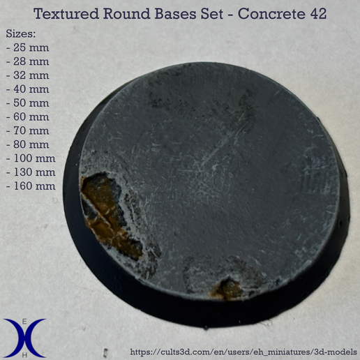 Round_bases_Concrete042B_promo.png Round Bases Set – Concrete 42 Texture (25–160mm) | Perfect for Tabletop Wargames & RPG's