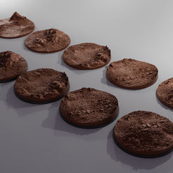 ovw.png STL file 5x 90mm base with rocky ground (+toppers)・Model to download and 3D print